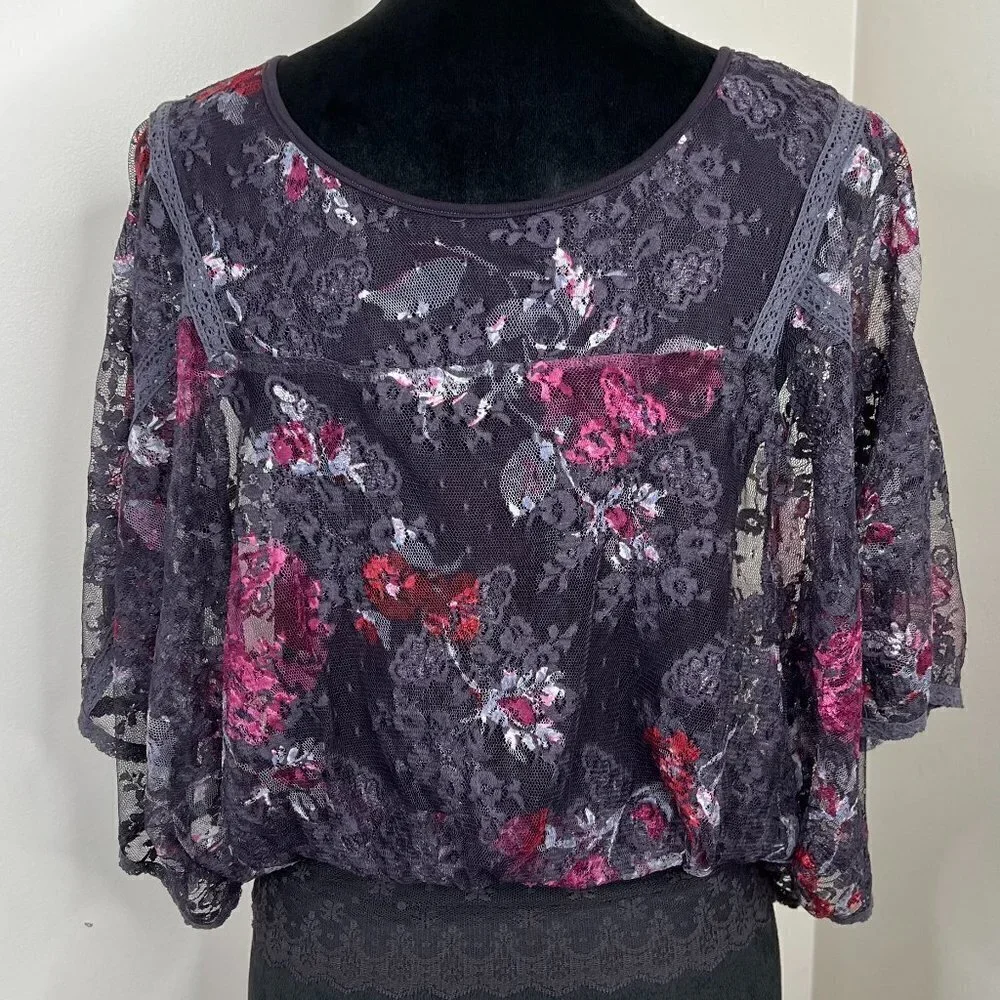 Free People Lace Batwing Top with Tank Underneath and‎ button front details